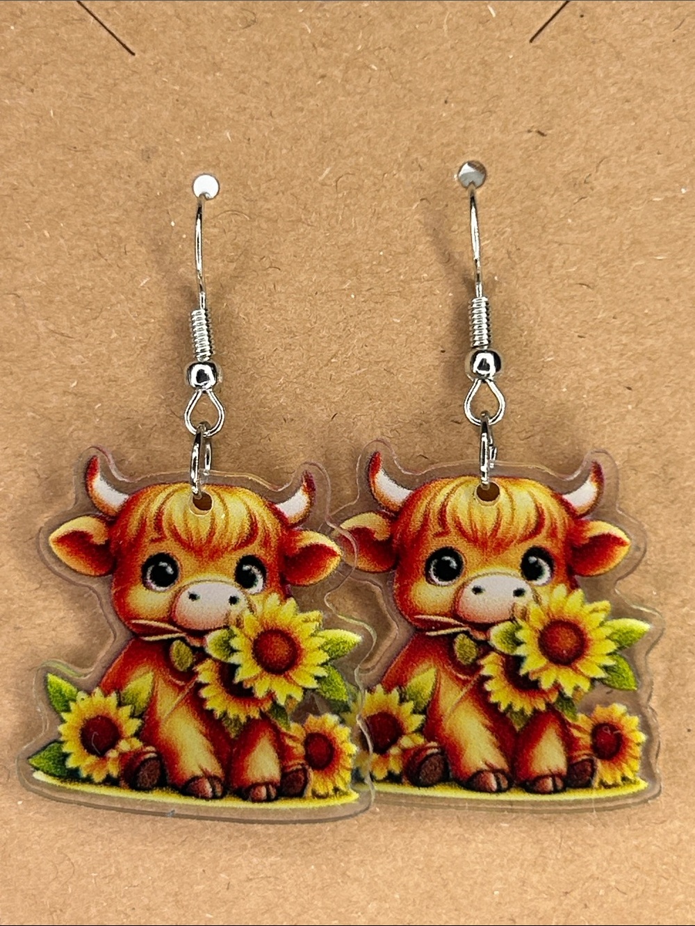 Cute Sunflower Calf Acrylic Dangle Earrings 2D Fashion Jewelry